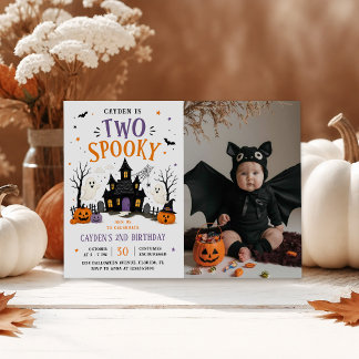 Invitación Dos Fotos de Cumpleaños de Halloween Espeluznante