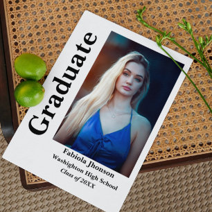 Invitación Dos fotos del guión negro y blanco de la graduada