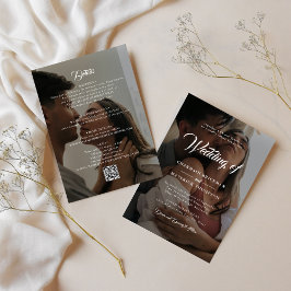 Invitación Dos fotos en blanco y negro con Boda QR CODE