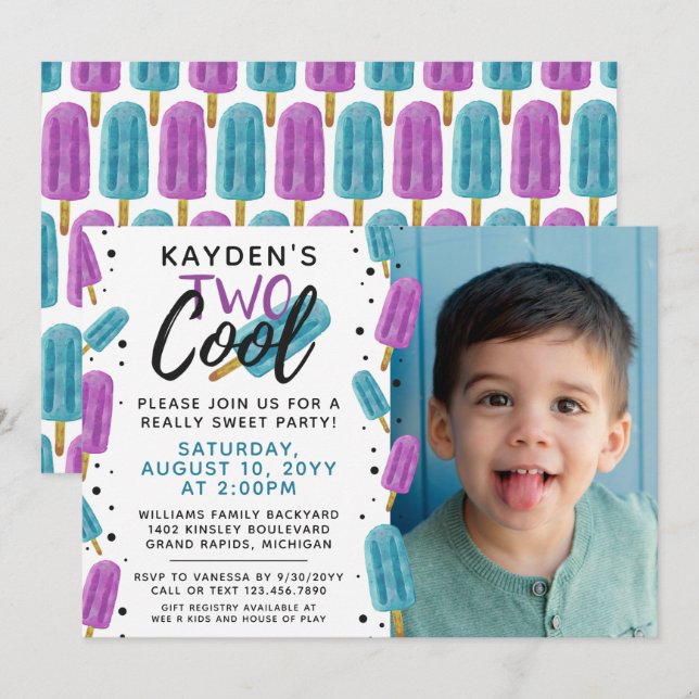 Invitación DOS FRESCO Cumpleaños número 2 de niño Paleta de H (Anverso / Reverso)