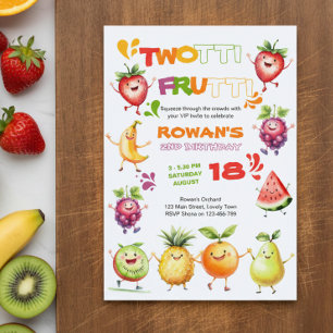 Invitación Dos Frutas Divertido Frutal Colorido Cumpleaños 2