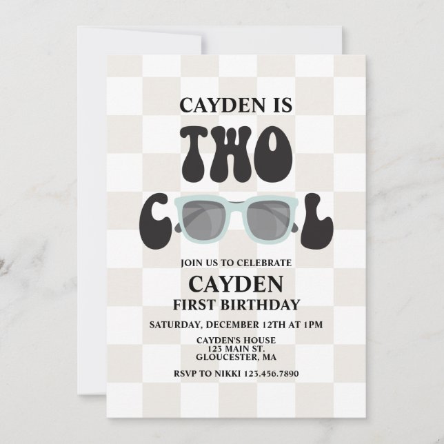 Invitación Dos gafas de sol geniales y Cumpleaños 2 Checker (Anverso)