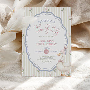 Invitación Dos Ganso Tonto Floral 2do Cumpleaños