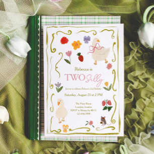 Invitación Dos gansos tontos Gingham Cottagecore segundo cump