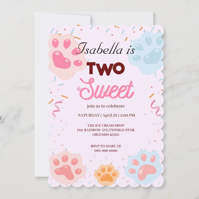 Invitación Dos gatos dulces de la PAW y dos Chicas de cumplea (Anverso)