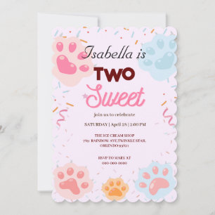 Invitación Dos gatos dulces de la PAW y dos Chicas de cumplea