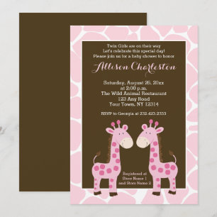 Invitación Dos gemelos Chicas rosados invitan a Baby Shower