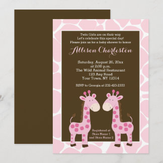 Invitación Dos gemelos Chicas rosados invitan a Baby Shower