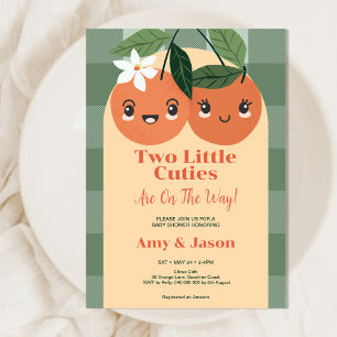 Invitación Dos gemelos dos pequeños Naranjas Baby Shower