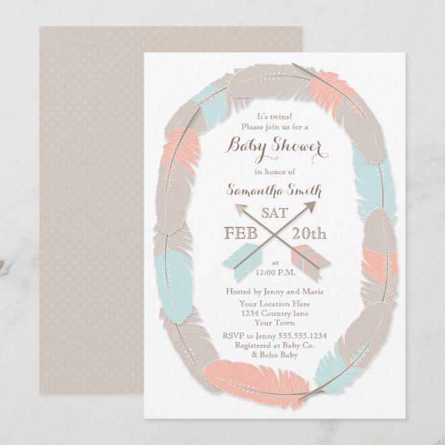 Invitación Dos gemelos: niño tribal/Chica gemelo Baby Shower  (Anverso / Reverso)