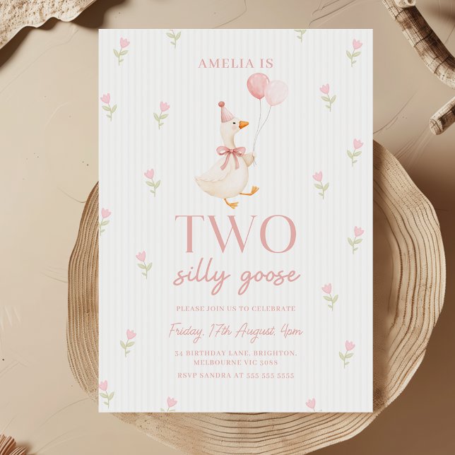 Invitación Dos globos de ganso tonto con lazo rosa Cumpleaños (Subido por el creador)