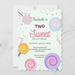 Invitación Dos golosinas dulces y Chica de segundo cumpleaños