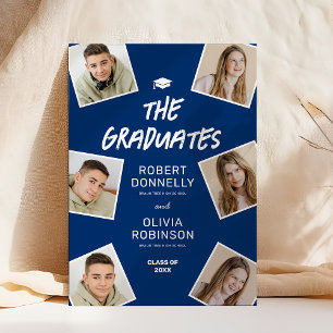 Invitación Dos Graduados Foto Azul Graduación Conjunta