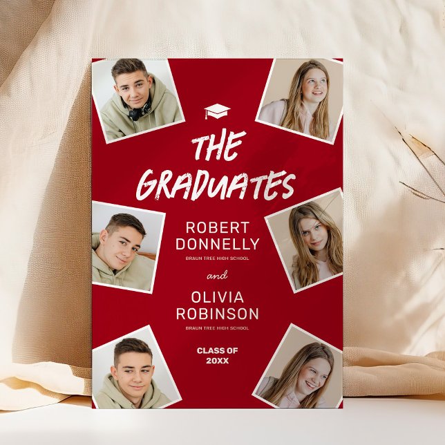 Invitación Dos Graduados Foto Rojo Titulo de Grado Conjunto (Subido por el creador)