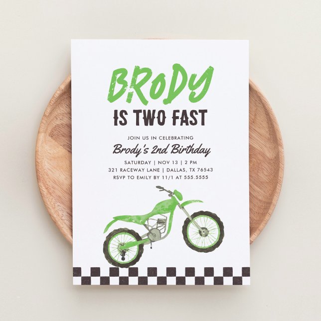 Invitación Dos Green Dirt Bike Boy segundo cumpleaños (Subido por el creador)