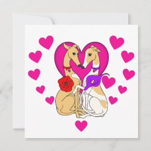 Invitación Dos Greyhounds de corazón rosado y flores