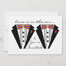 Invitación Dos Grooms Boda Tuxedo con lazo arco iris