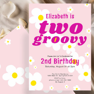 Invitación Dos Groovy 2º cumpleaños de poder de flor rosa Hip
