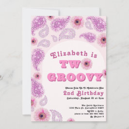 Invitación Dos Groovy 2º cumpleaños de potencia de flor rosad