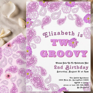 Invitación Dos Groovy 2º cumpleaños paisley rosada y flores