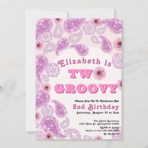 Invitación Dos Groovy 2º cumpleaños paisley rosada y flores