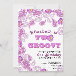 Invitación Dos Groovy 2º cumpleaños paisley rosada y flores