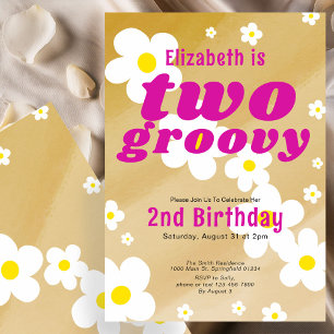 Invitación Dos Groovy 2º cumpleaños Tan poder de flor Hippie