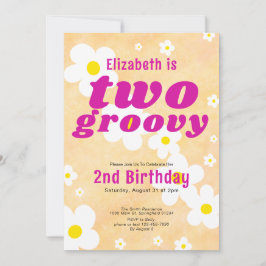 Invitación Dos Groovy 2º cumpleaños Yellow Flower Power Hippi