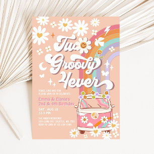 Invitación Dos Groovy 4ever Cumpleaños conjunto 2 edades Rosa