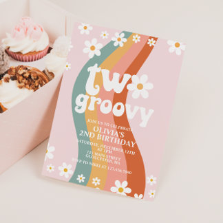 Invitación DOS Groovy arcoiris segundo cumpleaños