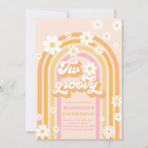 Invitación Dos Groovy Boho Daisy Rainbow segundo Fiesta de cu