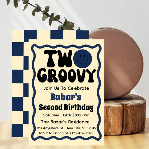 Invitación Dos Groovy Boy segunda curva de onda retro de cump