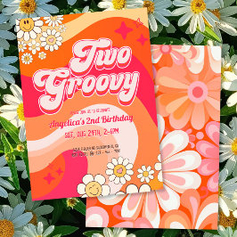 Invitación Dos Groovy Colorful Girly Cumpleaños
