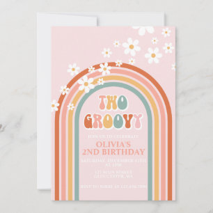 Invitación Dos groovy cumpleaños boho floral arcoíris 2 