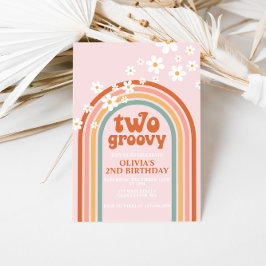 Invitación Dos groovy cumpleaños de margarita boho floral arc