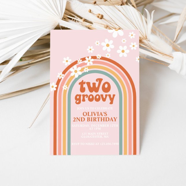 Invitación Dos groovy cumpleaños de margarita boho floral arc (Subido por el creador)