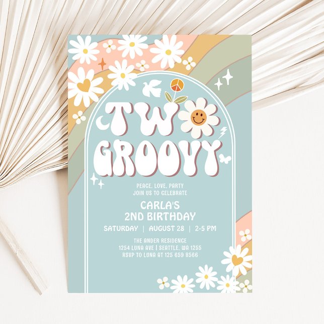Invitación Dos Groovy Daisy Hippie Cumpleaños Retro 2do (Subido por el creador)