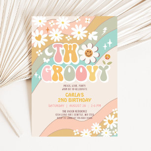 Invitación DOS Groovy Daisy Hippie Cumpleaños Retro 70's