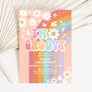 Invitación DOS Groovy Daisy Hippie Retro 70's 1er Cumpleaños