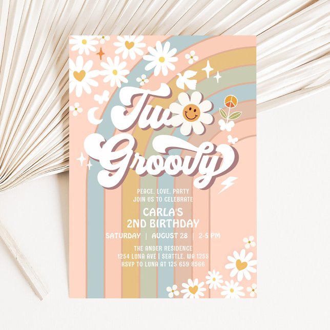 Invitación DOS Groovy Daisy Hippie Retro 70's Cumpleaños 2 (Subido por el creador)