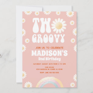 Invitación Dos Groovy Daisy Rainbow 70s Retro Segundo Cumplea