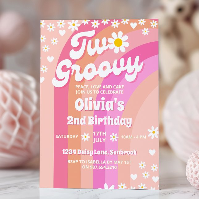 Invitación Dos Groovy Daisy Rainbow segundo cumpleaños (Subido por el creador)