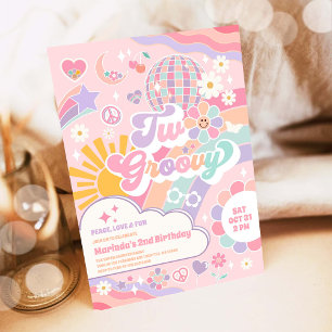 Invitación Dos Groovy Disco Arco Iris Sol Cumpleaños 2