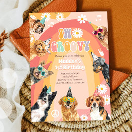 Invitación Dos Groovy Dog Retro Pawty Boy Cumpleaños