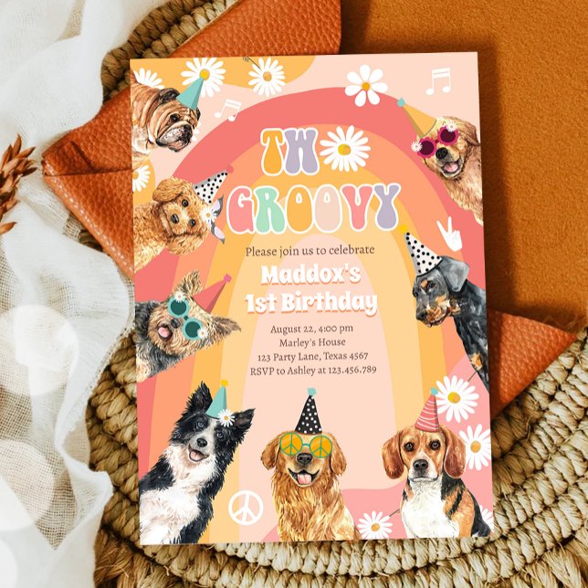 Invitación Dos Groovy Dog Retro Pawty Boy Cumpleaños (Subido por el creador)
