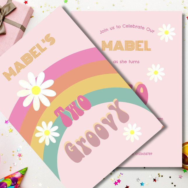 Invitación Dos Groovy Floral Moderno Cumpleaños Rosa (Subido por el creador)