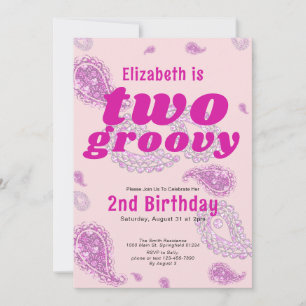 Invitación Dos Groovy Floral Rosa Paisley Tema Hippie
