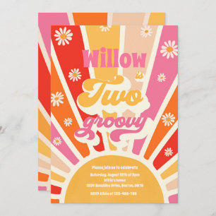 Invitación Dos Groovy Hippie 2 cumpleaños Sunshine Daisy