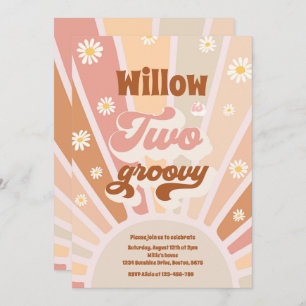 Invitación Dos Groovy Hippie 2 cumpleaños Sunshine Daisy