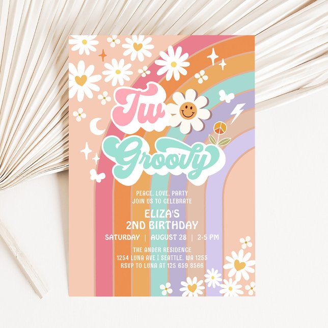 Invitación Dos Groovy Hippie Daisy Cumpleaños 2º Arcoíris (Subido por el creador)